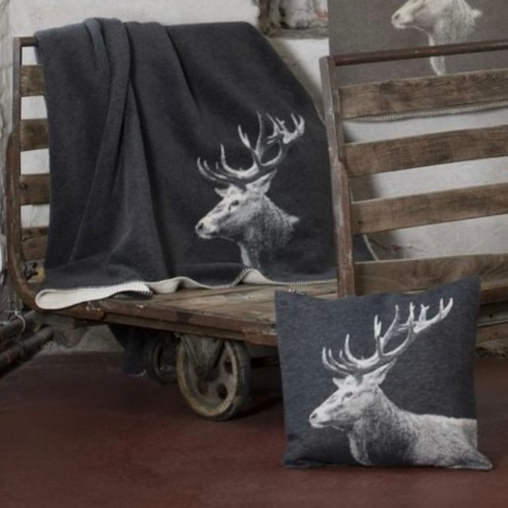 David Fussenegger Savona Throw Photorealistic Stag Head Charcoal Gray